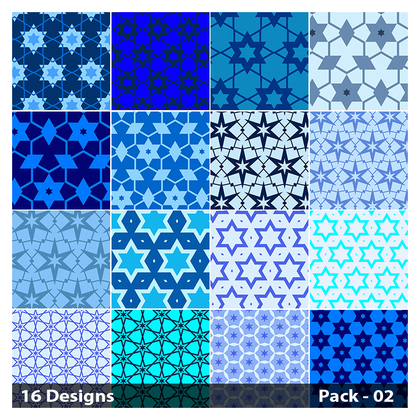 16 Blue Seamless Star Pattern Vector Pack 02
