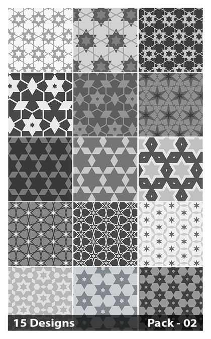 15 Grey Seamless Star Pattern Vector Pack 02