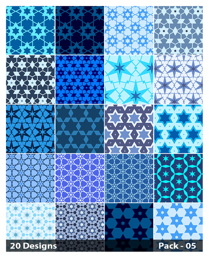 20 Blue Seamless Star Pattern Background Vector Pack 05