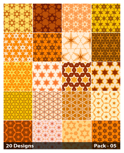 20 Orange Seamless Star Pattern Background Vector Pack 05