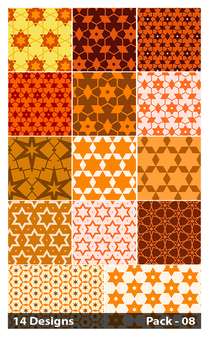 14 Orange Seamless Star Pattern Vector Pack 08