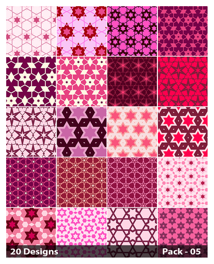 20 Pink Seamless Star Pattern Background Vector Pack 05