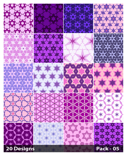 20 Purple Seamless Star Pattern Background Vector Pack 05