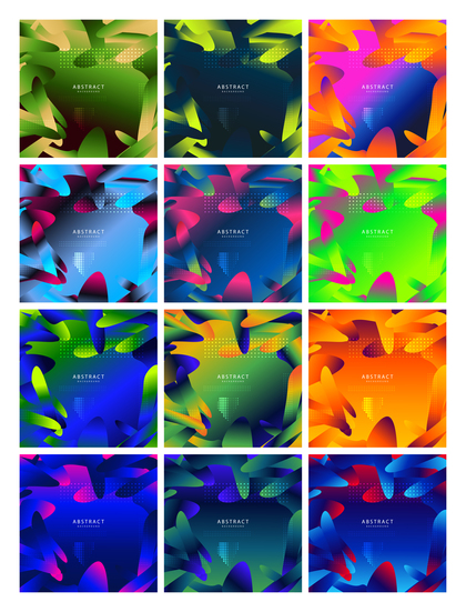 12 Fluid Liquid Color Shapes Composition Background Vector Pack