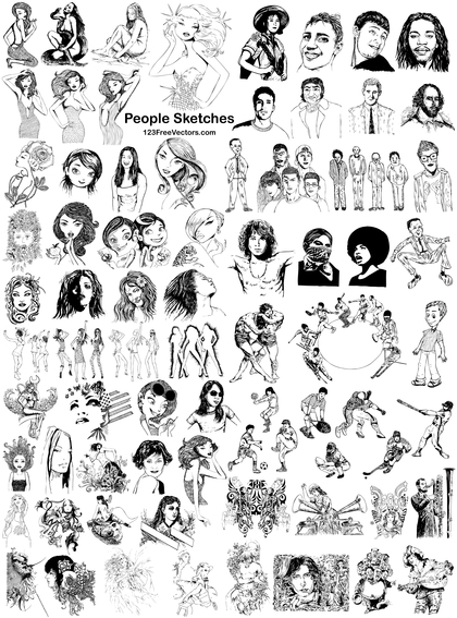 75 People Sketches Hand Drawn Men and Women Vector Pack