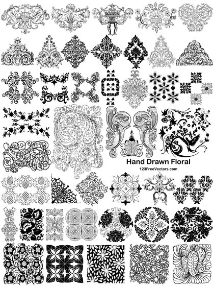 42 Hand Drawn Floral Ornaments Vector Pack