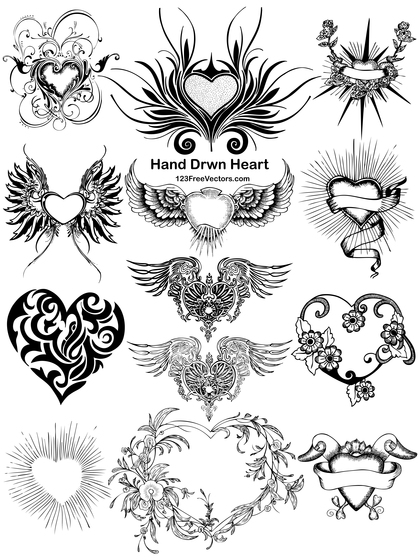 13 Hand Drawn Heart Vector Pack