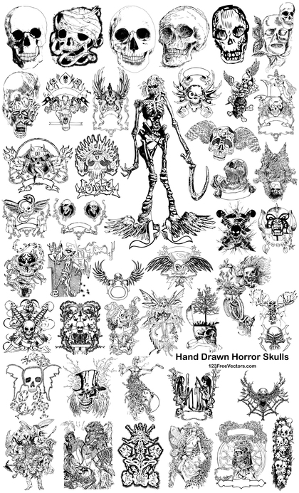 45 Hand Drawn Horror Skull Vector Pack