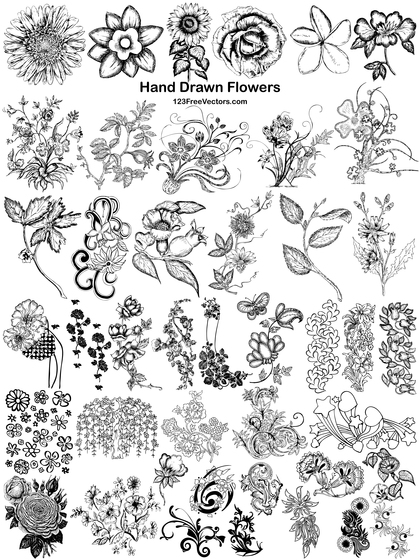 43 Hand Drawn Flowers Vector Pack