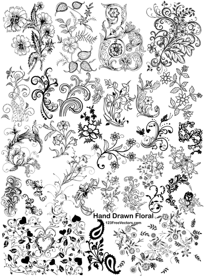 31 Hand Drawn Floral Designs Vector Pack