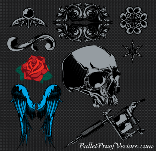 Free Vectors Sample Pack: Skull, Wings, Rose Flowers, Vintage Ornaments