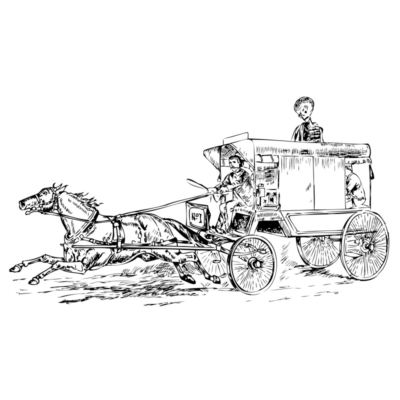 Hand Drawn Horse Drawn Carriage Ride with Skeleton Man Vector Image