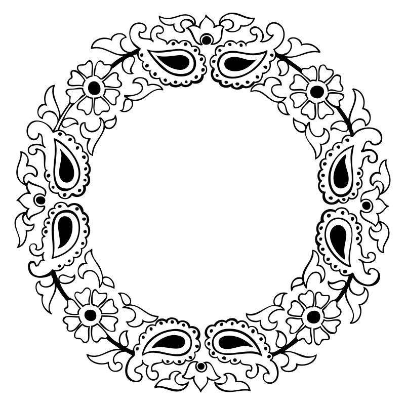 Hand Drawn Floral Circle Frame Vector