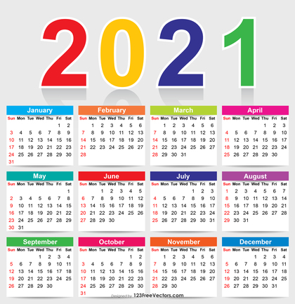 Colorful 2021 Calendar Vector