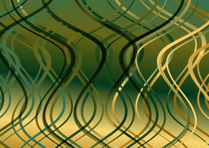 Green and Gold Curved Waves Vertical Lines Background Vector Image