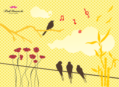 Free Vector Set: Birds and Flowers