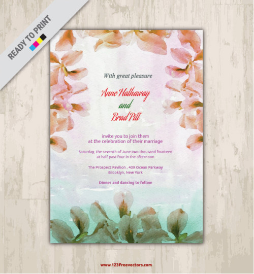 Floral Watercolor Invitation Vector Graphics