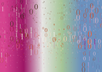 Binary Numbers One and Zero on Blue Pink and Green Gradient Background