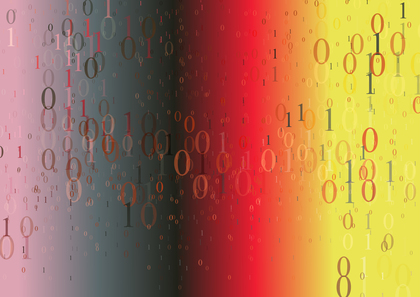 Binary Numbers One and Zero on Grey Red and Yellow Gradient Background Design