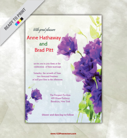 Floral Watercolor Invitation Vector Image