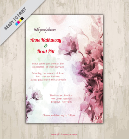 Floral Watercolor Wedding Invitation Card Design