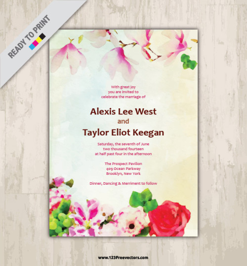 Floral Watercolor Wedding Invitation Vector Image