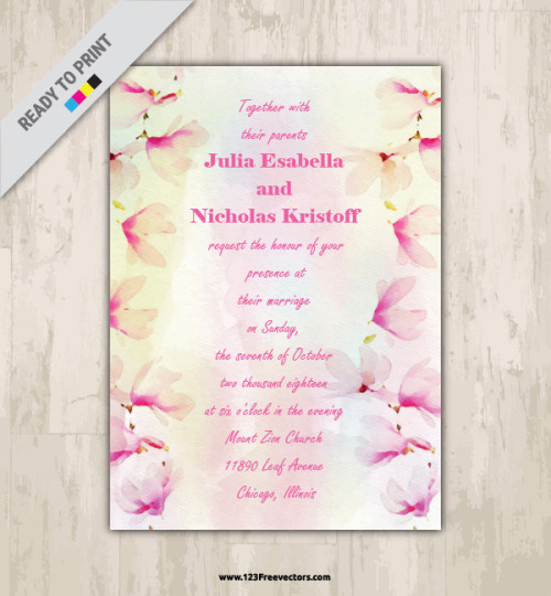 Watercolor Floral Wedding Invitation Card Design