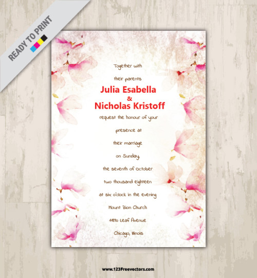 Watercolor Floral Wedding Invitation Card Template