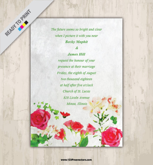 Watercolor Floral Wedding Invitation Vector Graphics