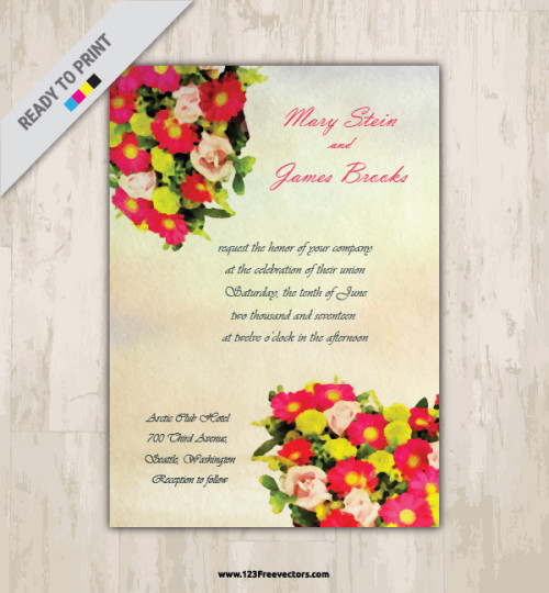Watercolor Floral Wedding Invitation Vector Image