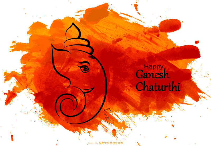 Happy Ganesh Chaturthi on Paint Stroke Background