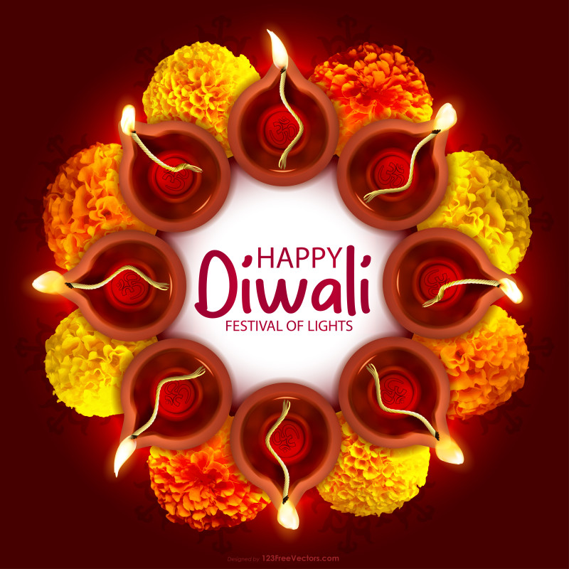 Happy Diwali Circle of Diya Top View