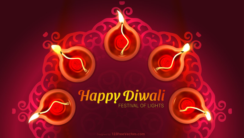 Diwali Background with Top View of Diya Lamps
