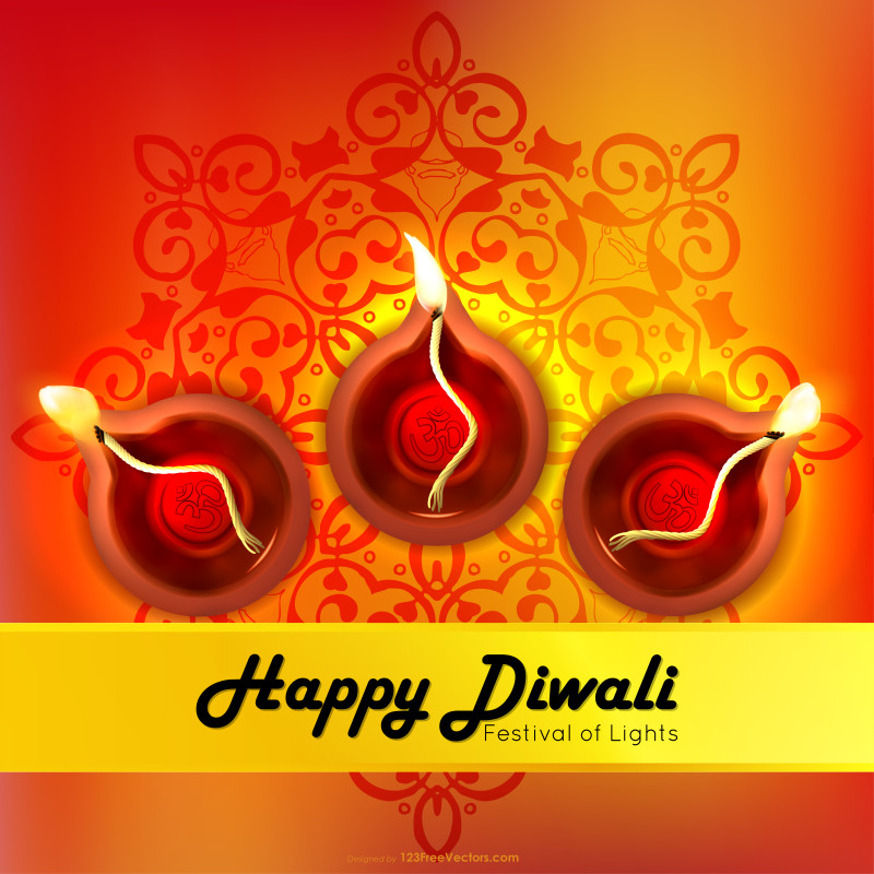Happy Diwali Background with Top View of Diya Lamps