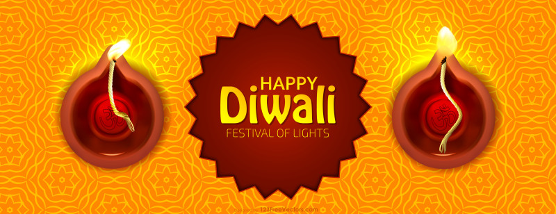 Diwali Banner Background  with Diya Lamps