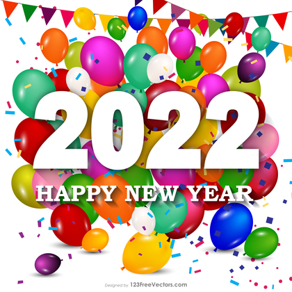 Happy New Year 2022 Colorful Balloons Background