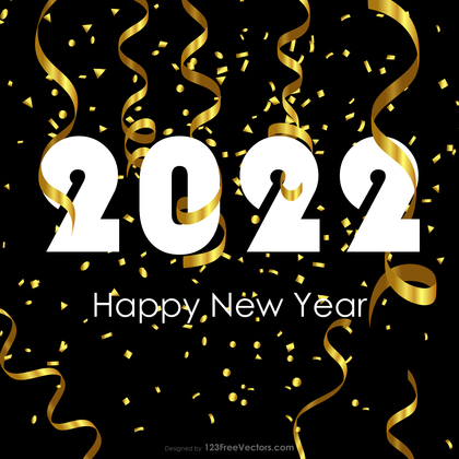 Happy New Year 2022 Gold Streamer and Confetti Background