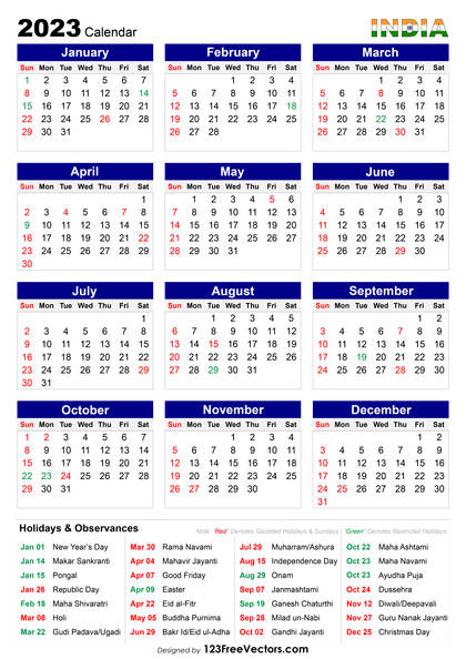 2023 Calendar India