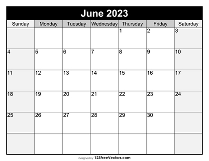 Blank Printable June Calendar 2023