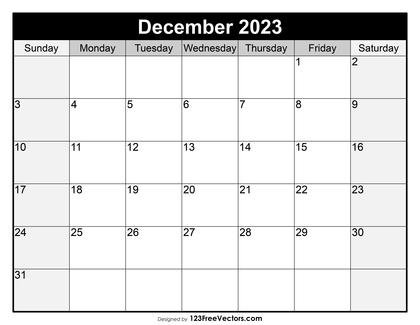 Blank Printable December Calendar 2023