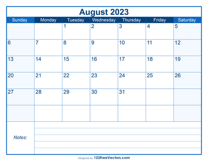 Free Printable August 2023 Calendar