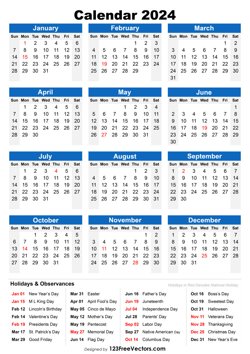2024 Holiday Calendar