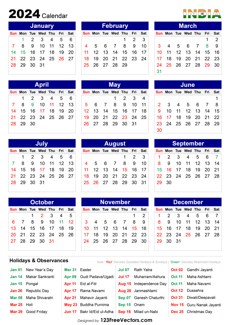 2024 Calendar India