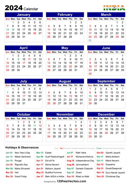 2024 Calendar India