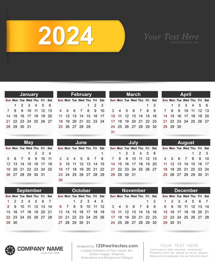 2024 Calendar Vector Free Download