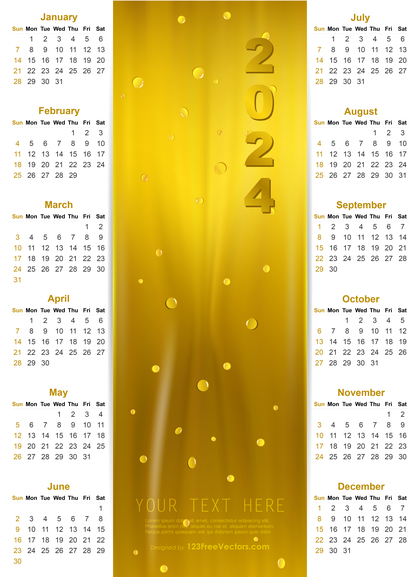Vector Golden Calendar 2024
