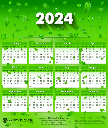 2024 Eco Green Wall Calendar Free Vector