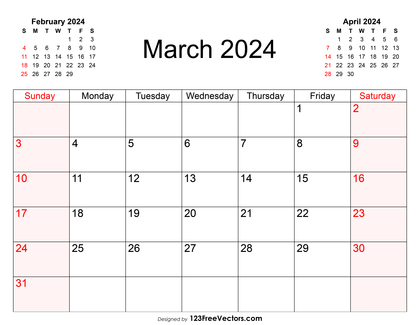 10 March 2024 Calendar | Free Vectors | Free Images | 123Freevectors