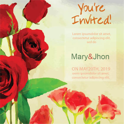 Watercolor Marriage Invitation Card Vector Graphics