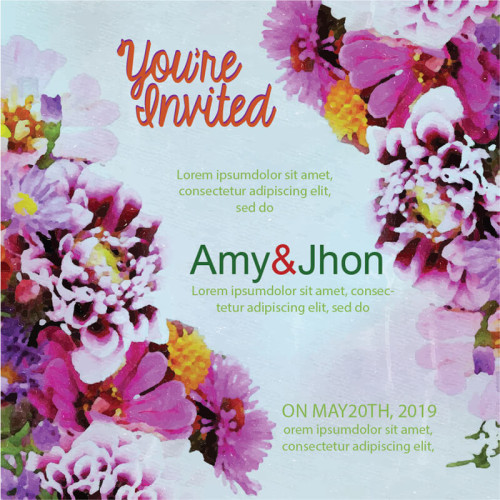 Watercolor Marriage Invitation Card Vector Image